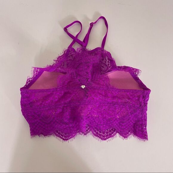 VS Pink Purple Lace High Neckline Push Up Bra - Picture 2 of 8